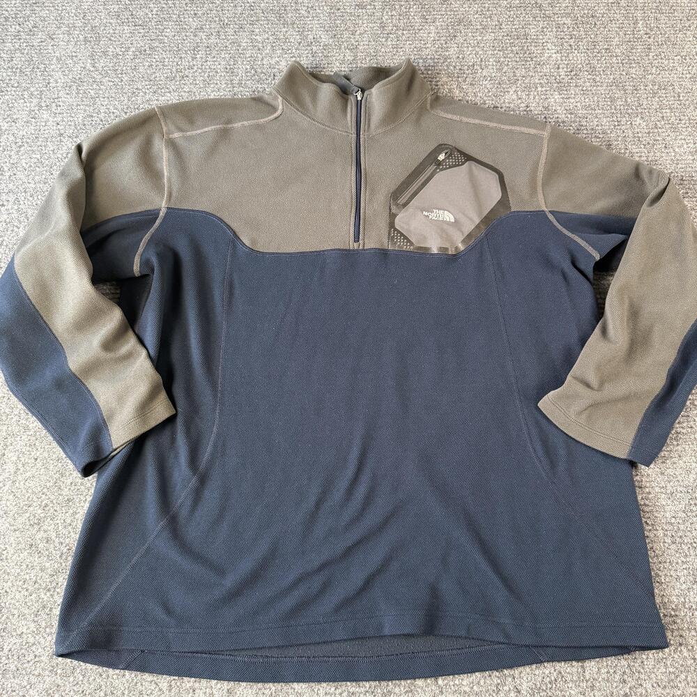 The North Face Fleece Sweater Mens 2XL Gray Blue Quarter Zip Pullover Pocket